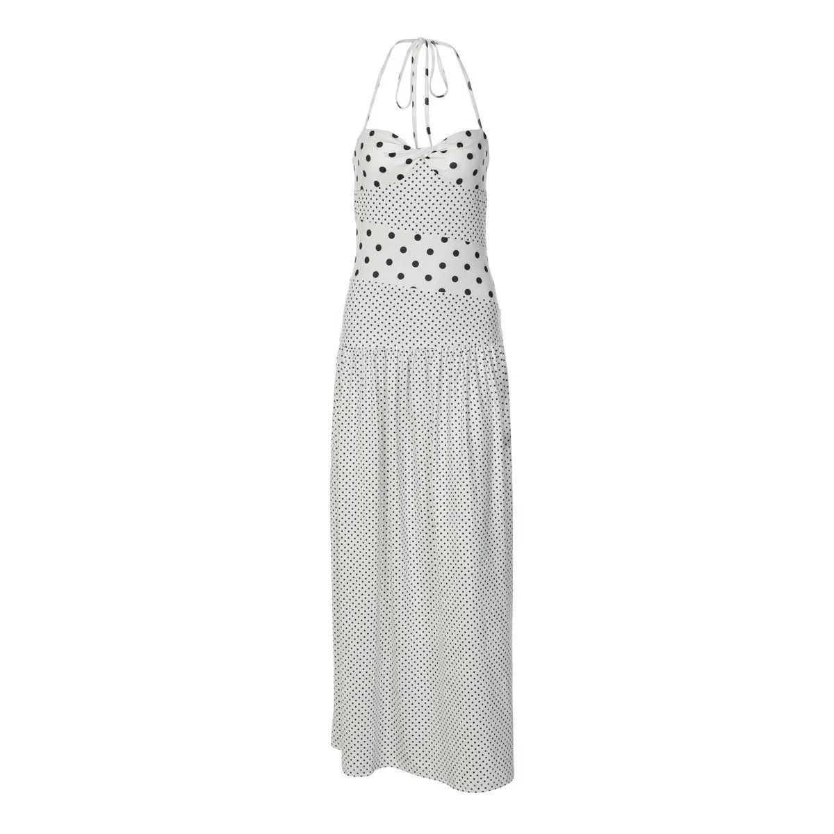 Summer Woman Dress Halter Neck Polka Dot Women's Dresses Sleeveless Ruched Maxi Dress Spaghetti Strap Slip Dress Back Tie