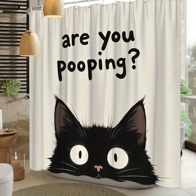 Funny Black Cat Shower Curtain, 