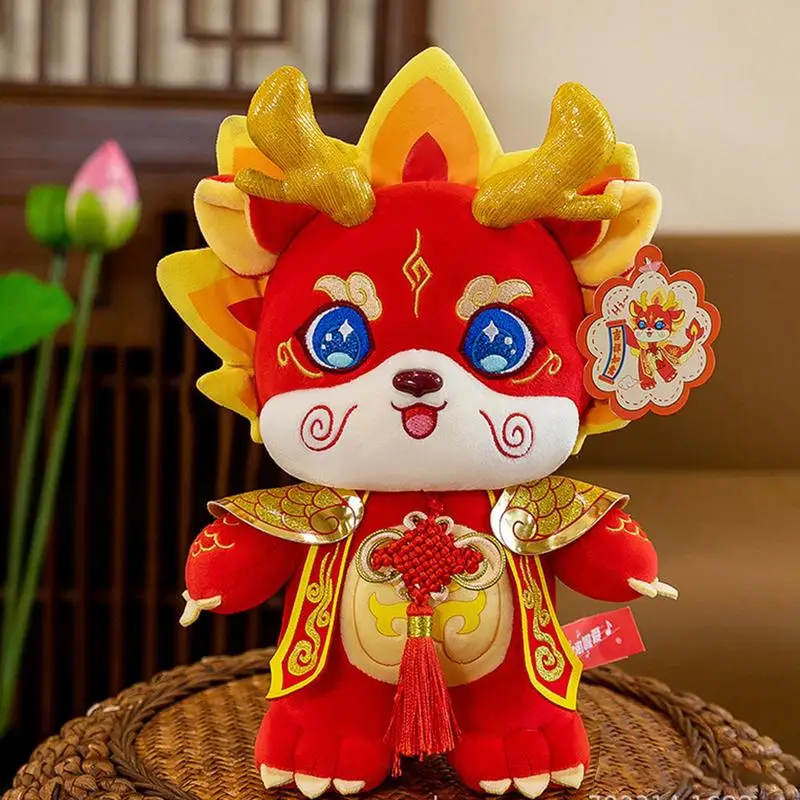 Year of 2024 Dragon Mascot Plush Toy Dragon Plush Toy Wearing Chinese Knot 11in Cute Dragon Stuffed Animal Chinese Mascot Doll