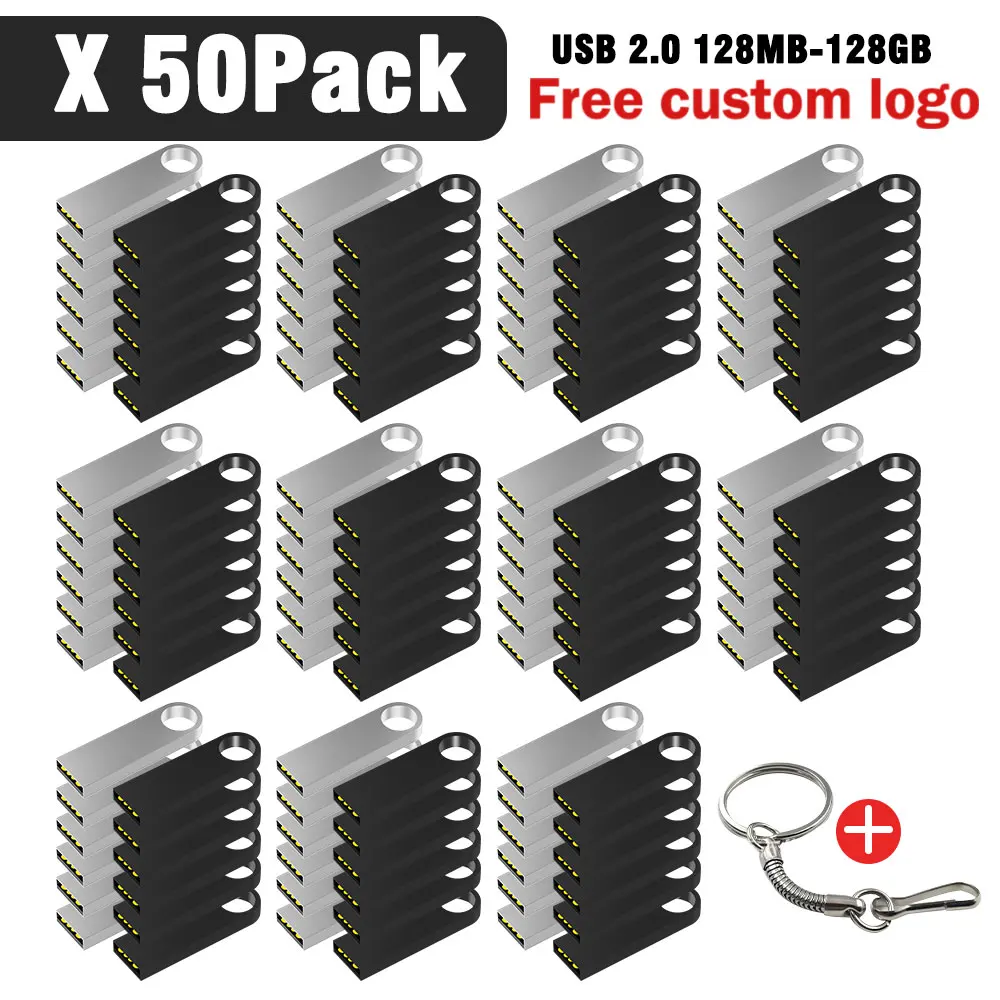 50PCS/lot Metal USB 2.0 Flash Drives 2GB 4GB Pendrive 8GB 16GB Pen Drive 32GB 64GB Memory USB Sticks 256MB Free Custom LOGO