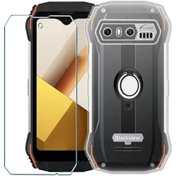 3-in-1 Ring Holder Case With Tempered Glass On For Blackview N6000  Screen Protector Glass For Blackview N6000 2.5D Glass