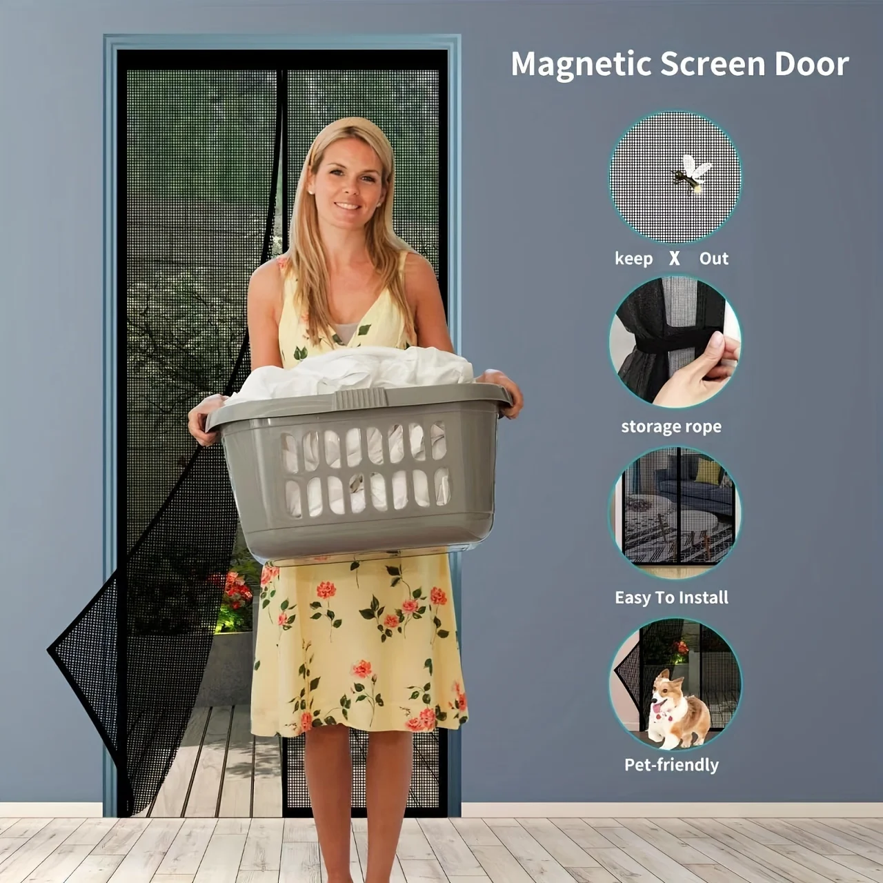 1 Set Magnetic Screen Door, Self Sealing Heavy Duty Hands Free Mesh Partition, Keeps Bugs Out, Pet Friendly