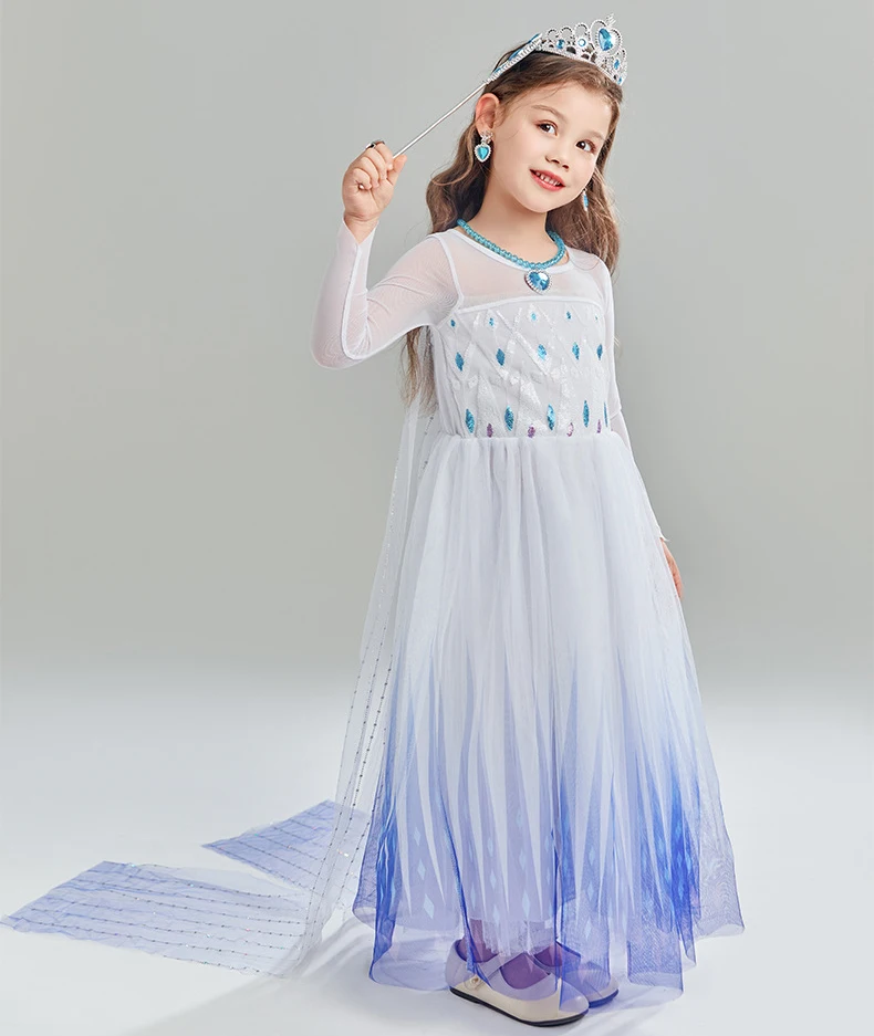 Elsa Dress for Kids Girl White Mesh Sequins Ball Gown Princess Dress Fancy Birthday Carnival Party Children Clothing 2-10Y Dress image 3