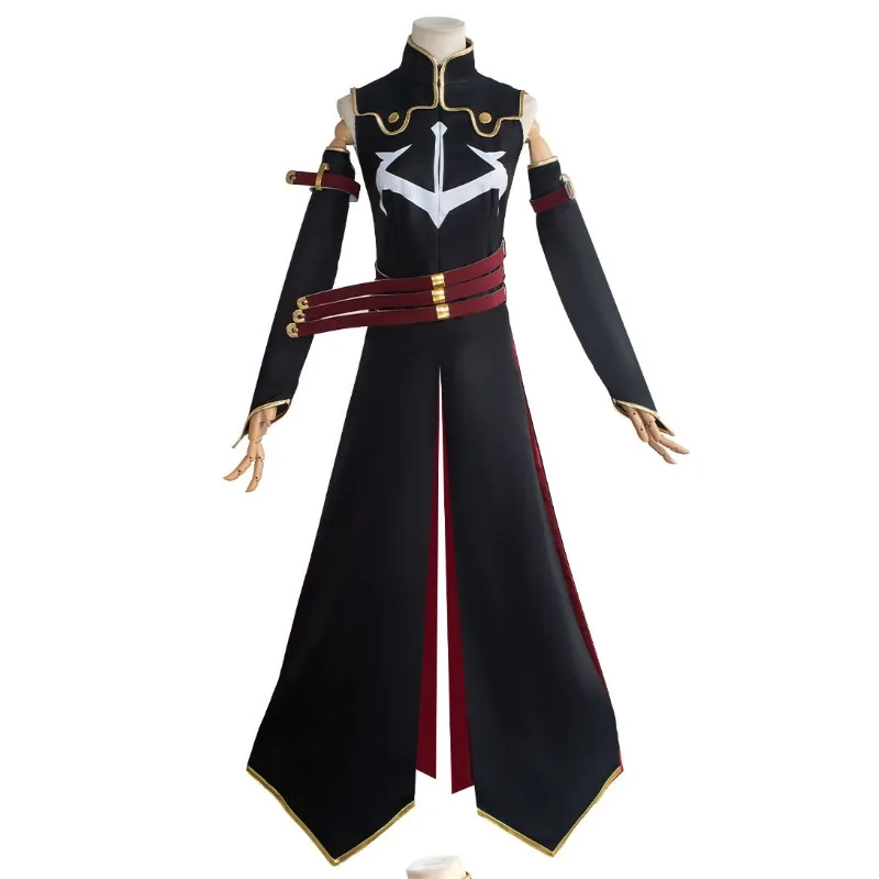 Anime CC Cosplay Costume The Black Knights Cos Cool Long Dress with Belt Sleeves Wig Full Set Role Play Outfit for Women