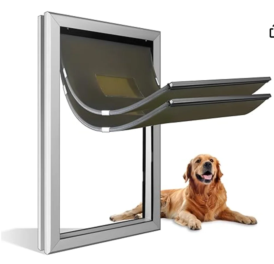 Weatherproof Dog Door, Aluminum Pet Door for Interior with Magnetic Flap and Lockable Sliding Panel, Heavy Duty Doggy