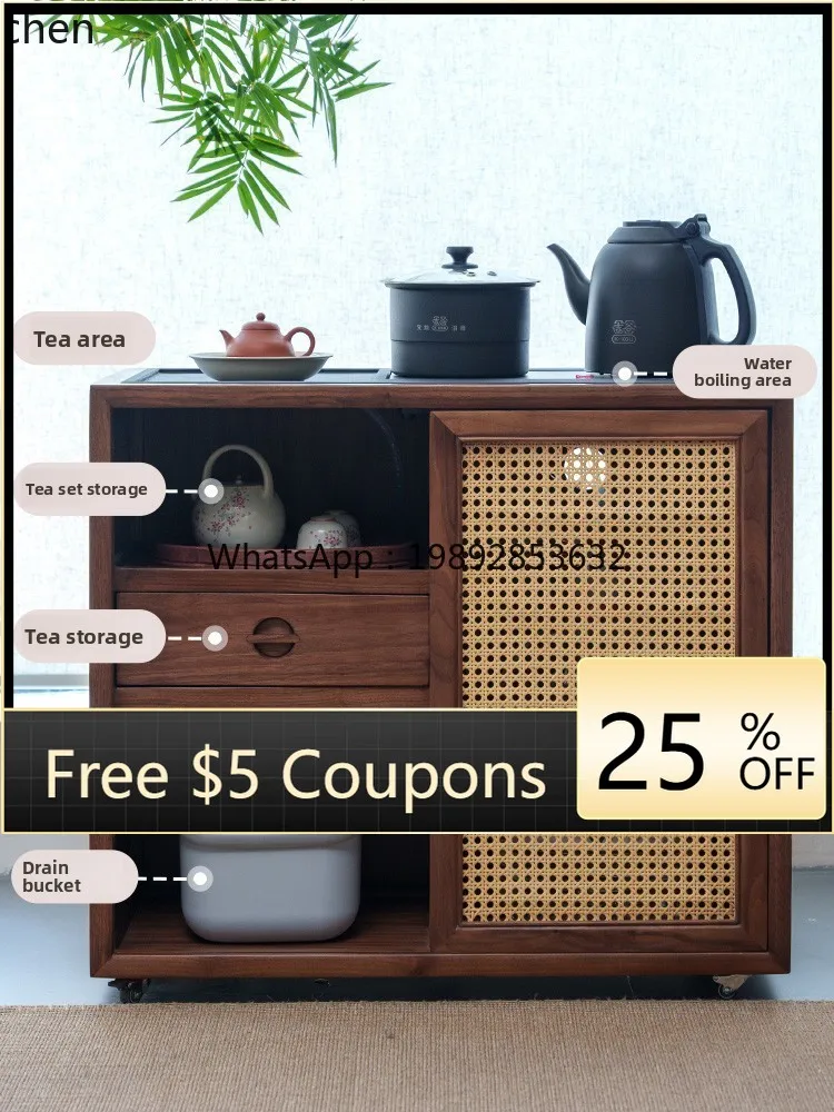 

U2 Mobile Tea Cabinet Black Walnut Solid Wood Tea Side Cabinet