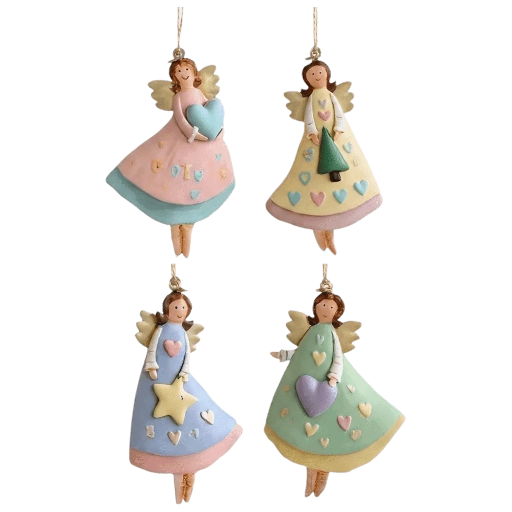 4 pcs Fantasy Wooden Christmas Tree Decor 2D Flat Colorful Design Christmas Hanging Ornaments Girl-Shaped Pendant Home Decor