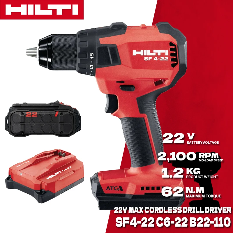 

HILTI SF 4-22 NURON Compact Cordless Drill Driver With Active Torque Control 22V Brushless Motor Impact Drill C4-22 C6-22