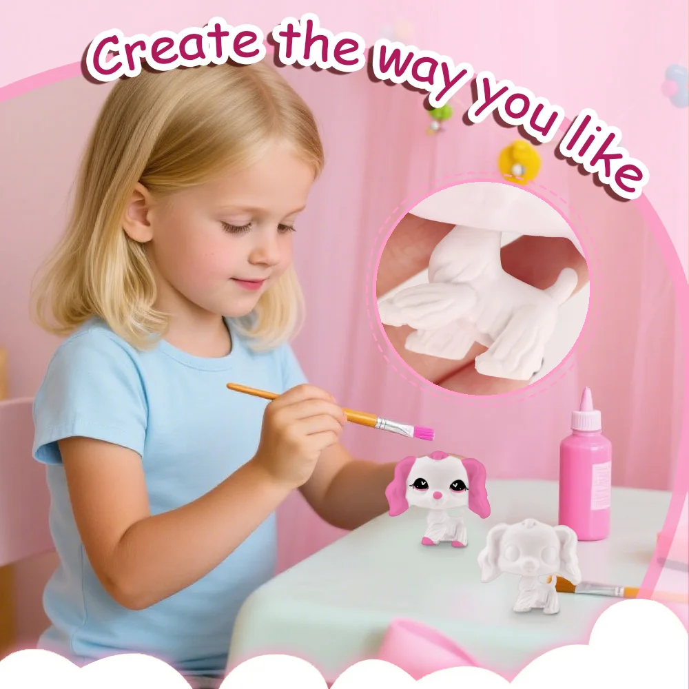 

5pcs LPS Mini Pet Shop Rare Pet Animal White Base Cocker Spaniel 027 DIY Paint Parent Child Interactive Toys Combination Pack