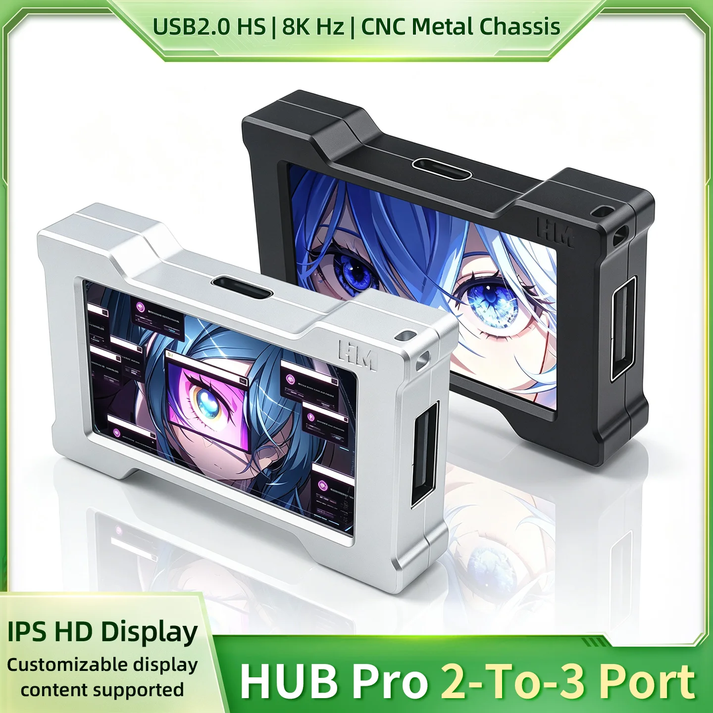 HMHUB HUB Pro 2-to-3 Port 8K Hz Independent Power Web Driver IPS Screen MTT Mode Type-C Gaming USB Hub Desktop Expansion Dock