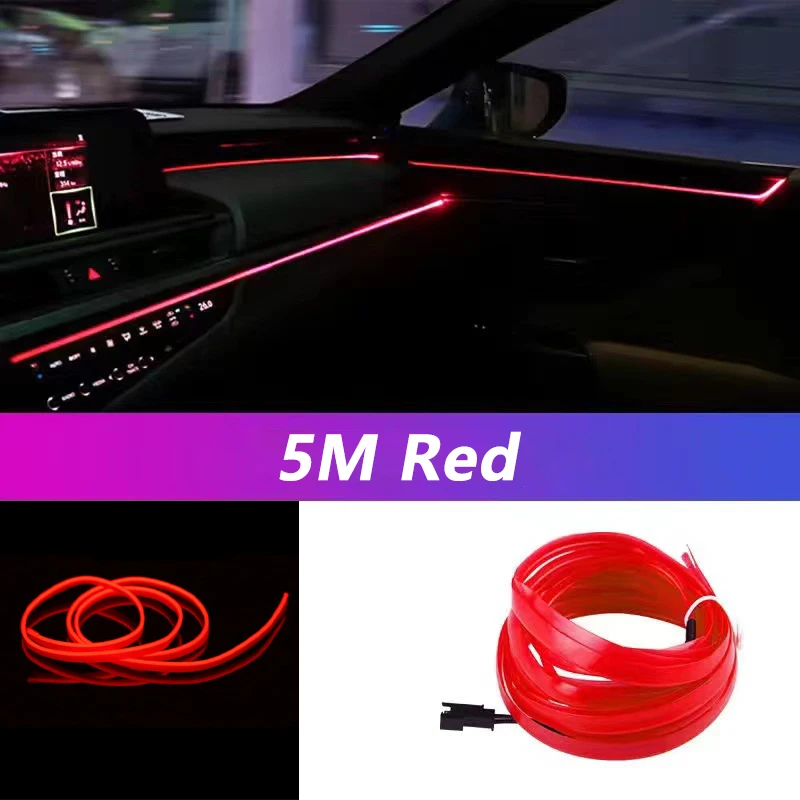5M Auto-interieur Led Strip Licht Neon EL Bedrading Decoratieve Lamp Voor Auto DIY Flexibele Omgevingslicht USB Party sfeer Diode
