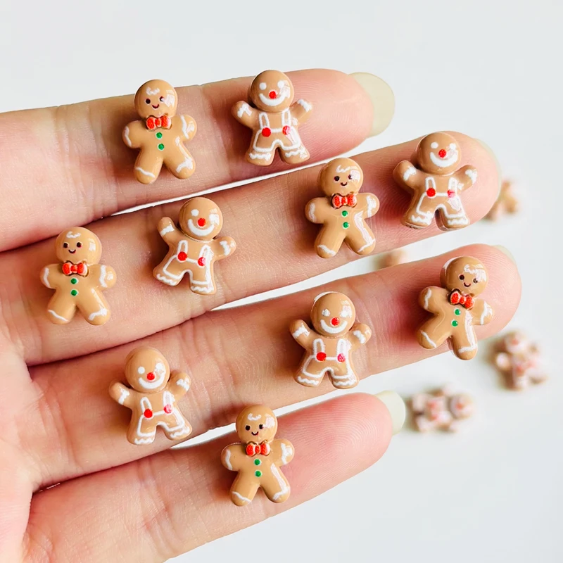 30 piece cartoon resin mini Christmas gingerbread figurine nail decoration DIY set, suitable for nail and jewelry making A116
