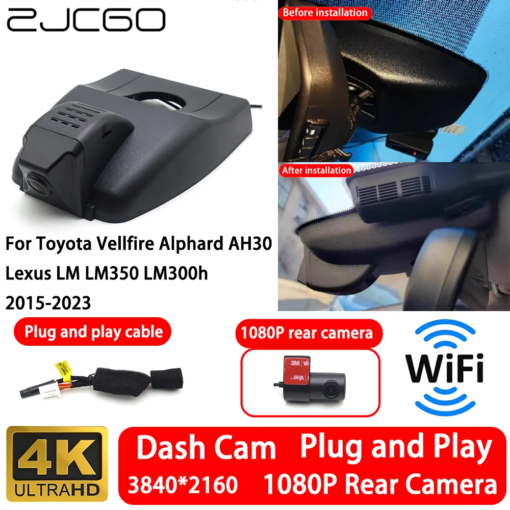 for Toyota Vellfire Alphard AH30 Lexus LM LM350 LM300h 2015-2023 4K Front Rear Camera Dash Cam Wifi Plug and Play Video Recorde