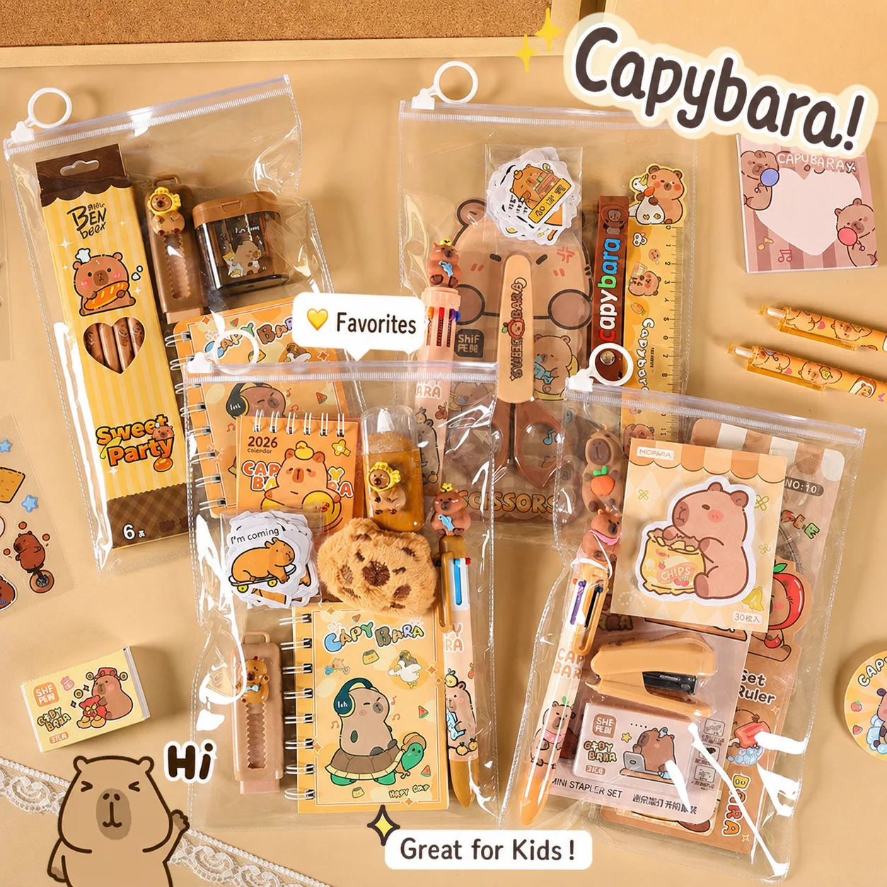 Capybara Themed Stationery Set Cute Portable Random Stationery Kit For Kids Students Gift For School Reward And Party Favor