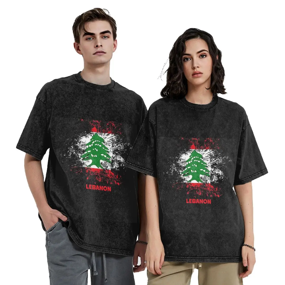 Lebanon Watercolor Lebanon Flag Lebanese Outfit Hip Hop Short Sleeve T-Shirts Washed Tops Tees Streetwear T Shirt Oversized