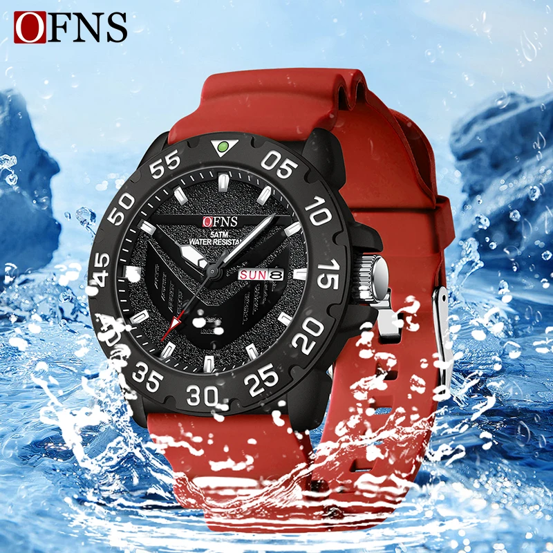 OFNS 1308 New Luxury Classic Business High Quality Men\'s Quartz Watch Silicone Waterproof Night Glow Calendar Fashion Men Watch