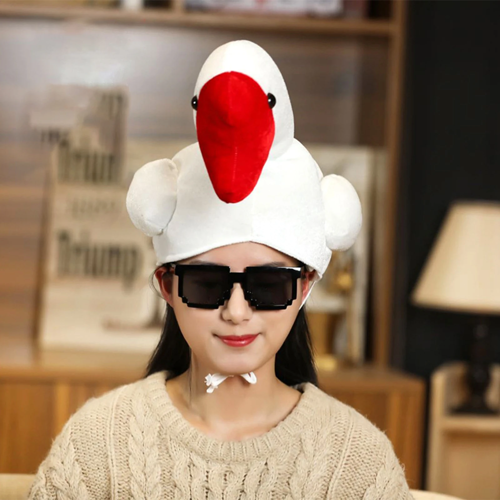 Cute Plush Funny Goose Shape Cap Adult Kids Halloween Party Cosplay Animal Hood Hat Winter Warm Costume Photo Props Headgear