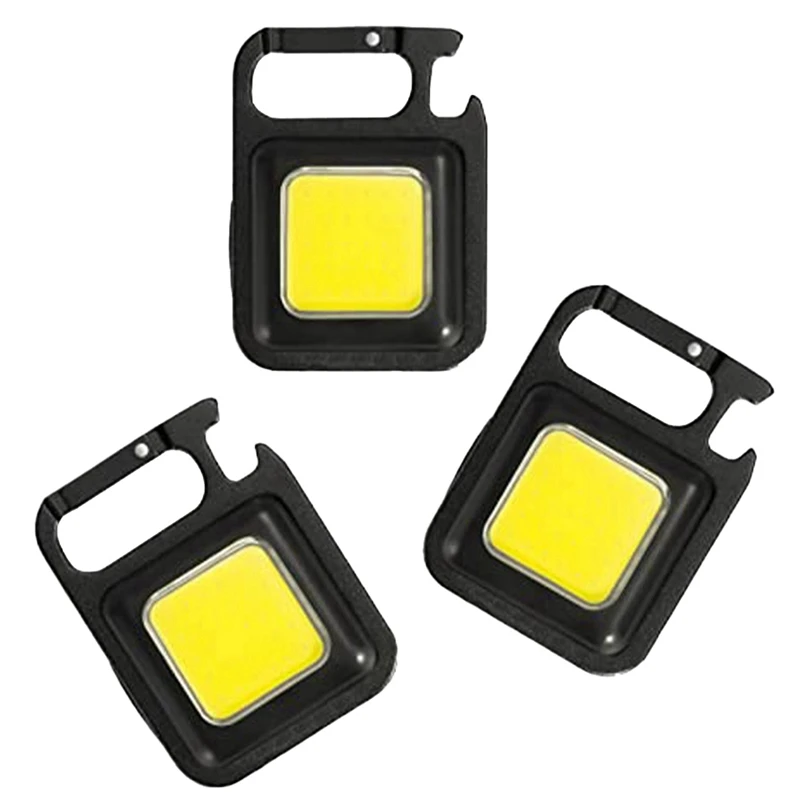 3 Pack LED COB Light Rechargeable Pocket Keychain Flashlights, Three Modles Brightness, Bottle Opener Replacement Accessories