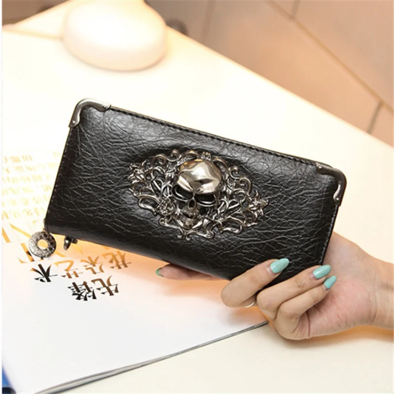 

2024New Skull Fashion Personality Long Ladies Wallet Punk Men's Clutch Mobile Phone Bag
