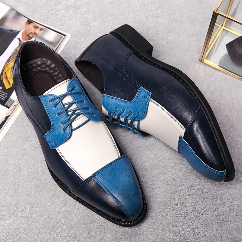 Mężczyźni Gorąco sprzedające się modne buty do sukienki PU Spliced Lace up Business Office Derby Shoes British Social Shoes Rozmiar 38-48 Buty męskie