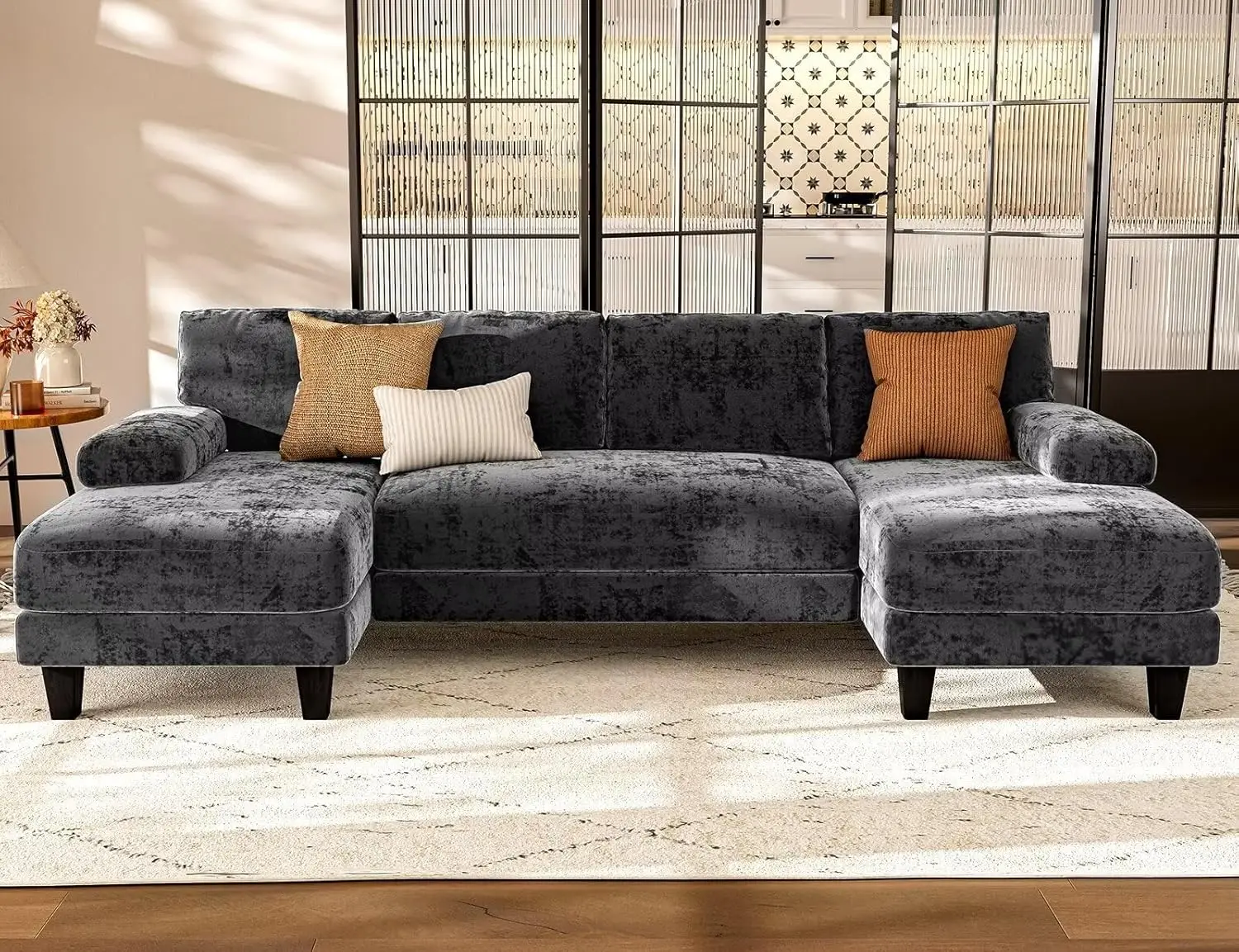 U Shaped Sectional Couch 111 Inch Modular Double Chaise Living Room Apartment Lounge, Customized