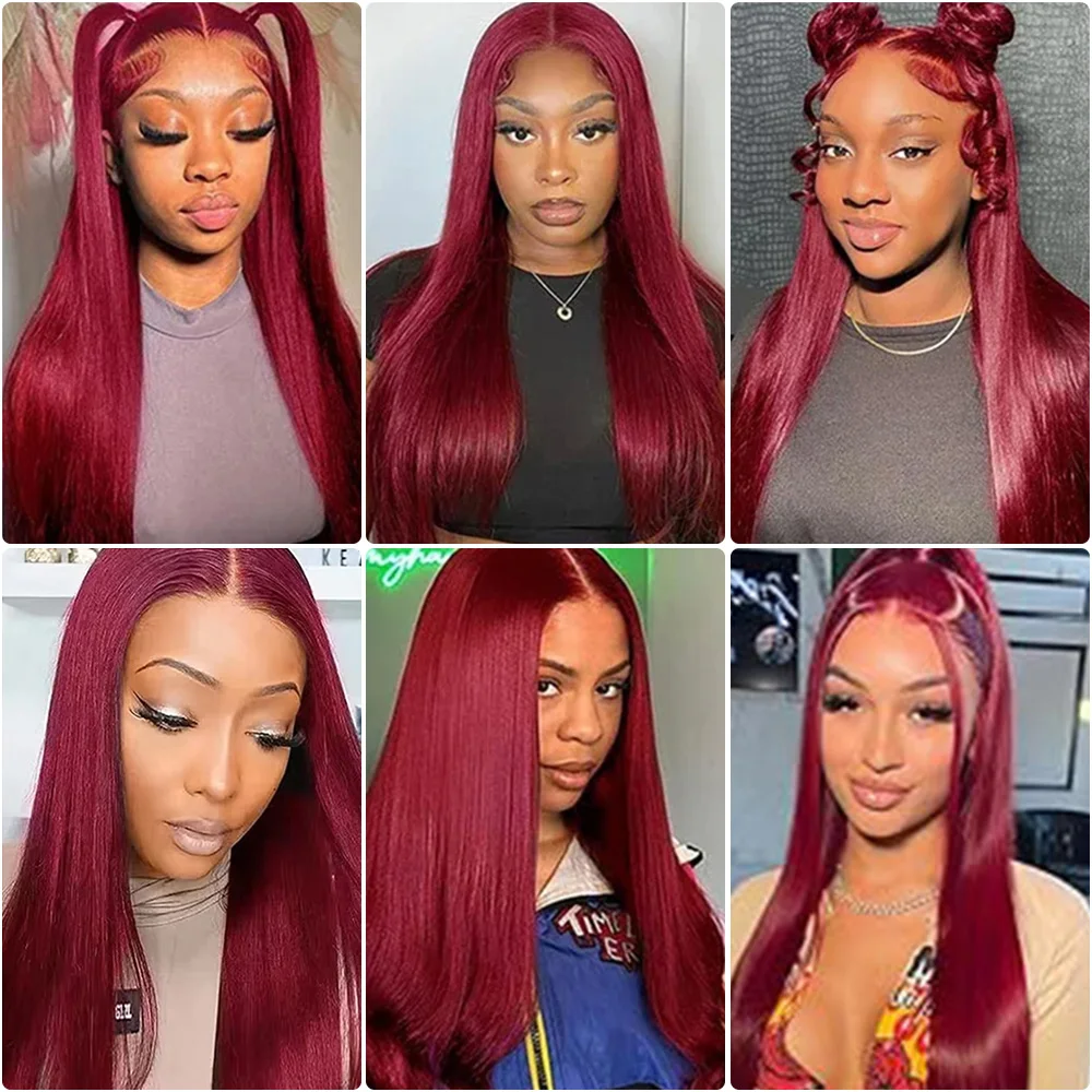 99J بورجوندي الدانتيل أمامي باروكة من شعر طبيعي 13x6 HD الدانتيل أمامي شعر مستعار مستقيم ملون 220 الكثافة خصلات الشعر المستعار الإنسان للنساء 40 بوصة #4