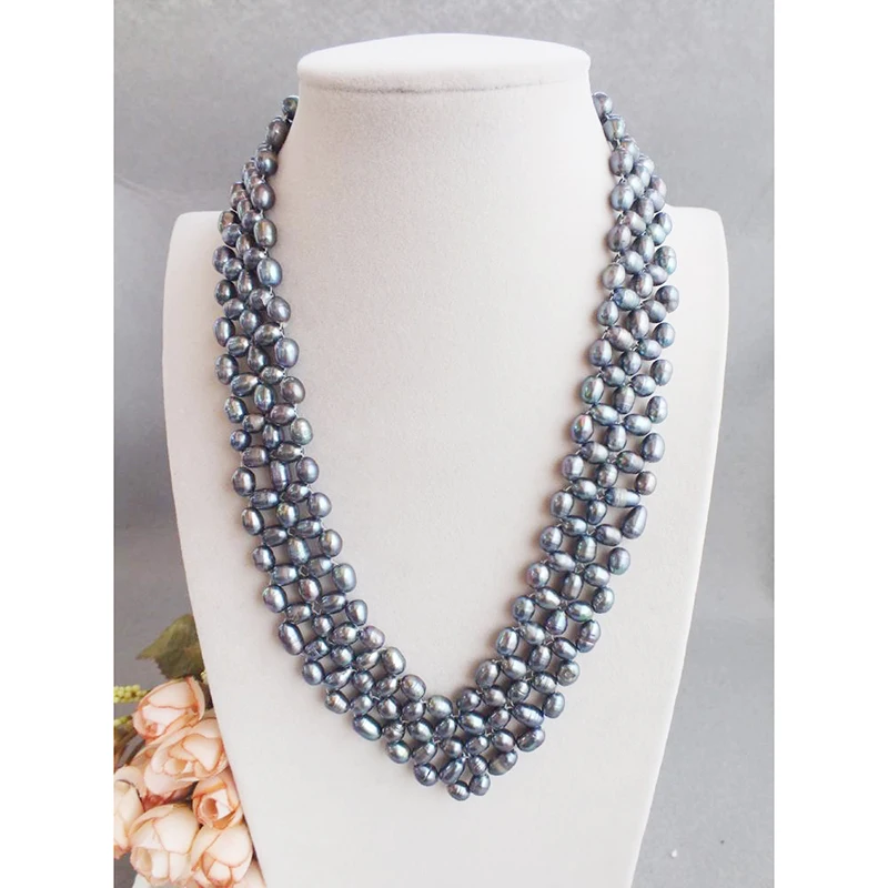 

Black and white freshwater pearl tie a strand jewelry necklace on hot sale 19"