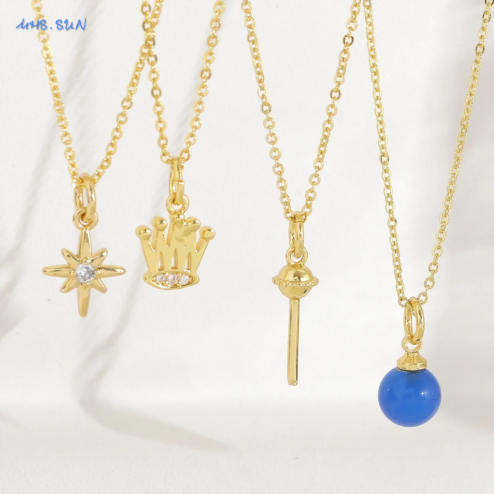 MHS.SUN تاج الموضة/السداسية ستار/مصاصة قلادة القلائد مطلية بالذهب حفلة عيد ميلاد مجوهرات هدية 1 قطعة للنساء فتاة