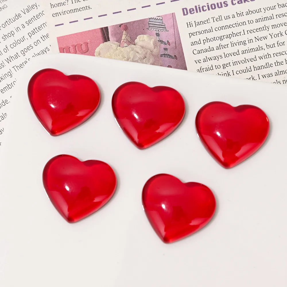 

Transparent Red Heart Resin Button Cabochon 20pcs Flatbacks for DIY Jewelry Making Wholesale Scrapbook Decoration Accessory