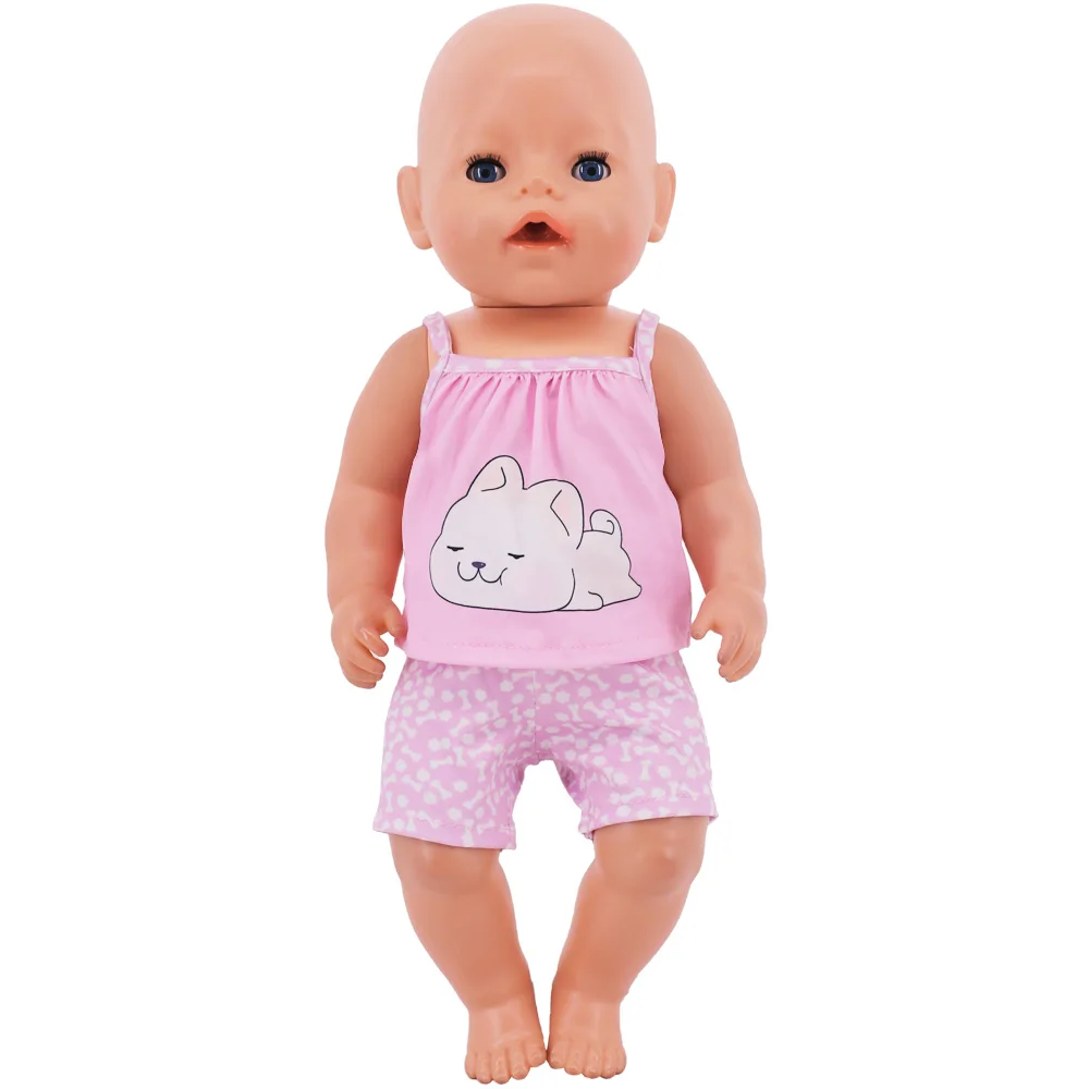 Doll Clothes Pink Shorts Short Sleeve Set For 18Inch American&43CM Reborn Baby Pop Doll Clothing Accessories For Girl\'s Toy Gift