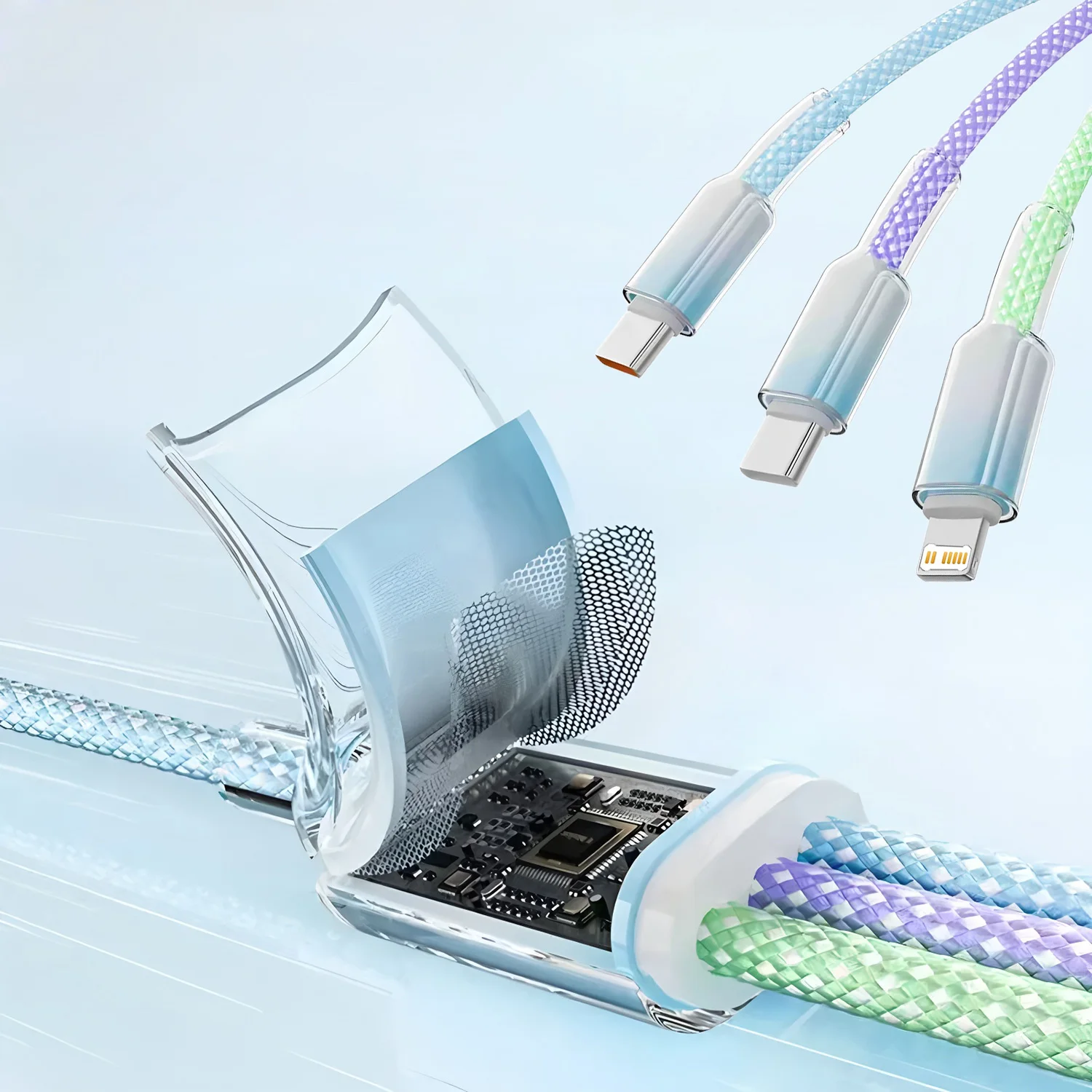3 in 1 USB Dual Type C Cable Fast Charge Phone Charger Data Cord For iPhone Samsung Xiaomi Huawei Quick Charge USB Wire view 6