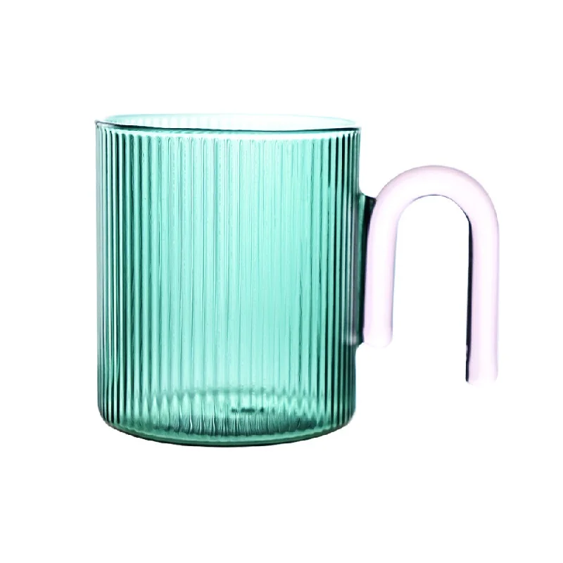 1pcs Colorful Handle Ripple Glass Mug Coffee Cups Heat Resistance Mug Milk Tea Cups Drinkware Coffee Mugs Glass Cups