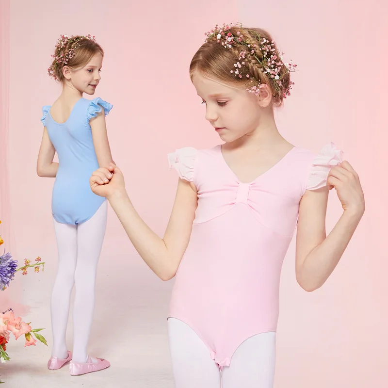 

Girls Ballet Leotard Ruffle Sleeve Dance Costume Soft Cotton Open-crotch Kids Practice Wear 3-8Y Ballerina Outfit for Dance