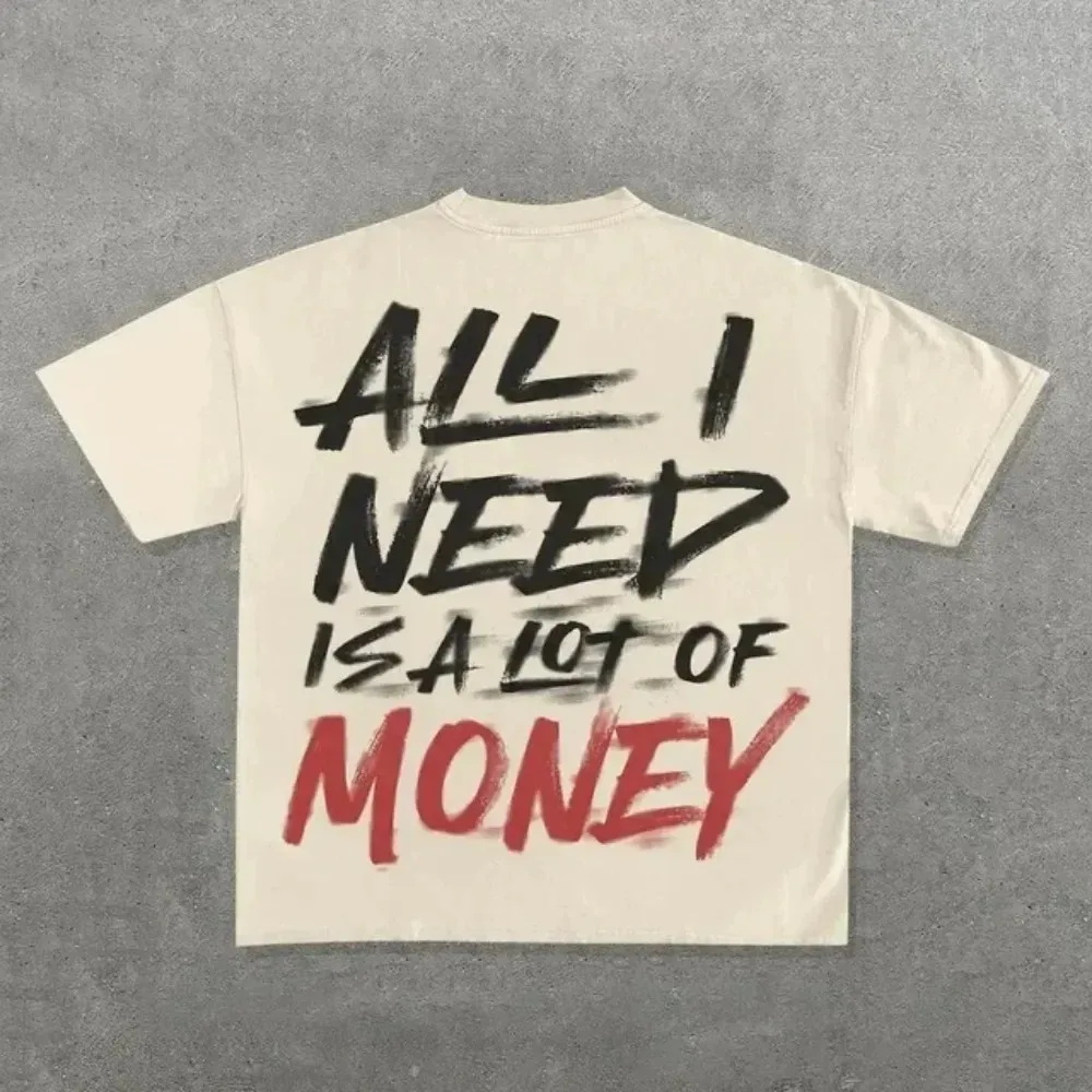 T-shirt Unisexe Ample Streetwear Rétro Hip Hop avec Graphisme Texte Grand Format Graffiti Pinceau Noir Rouge et Citation Amusante et Originale