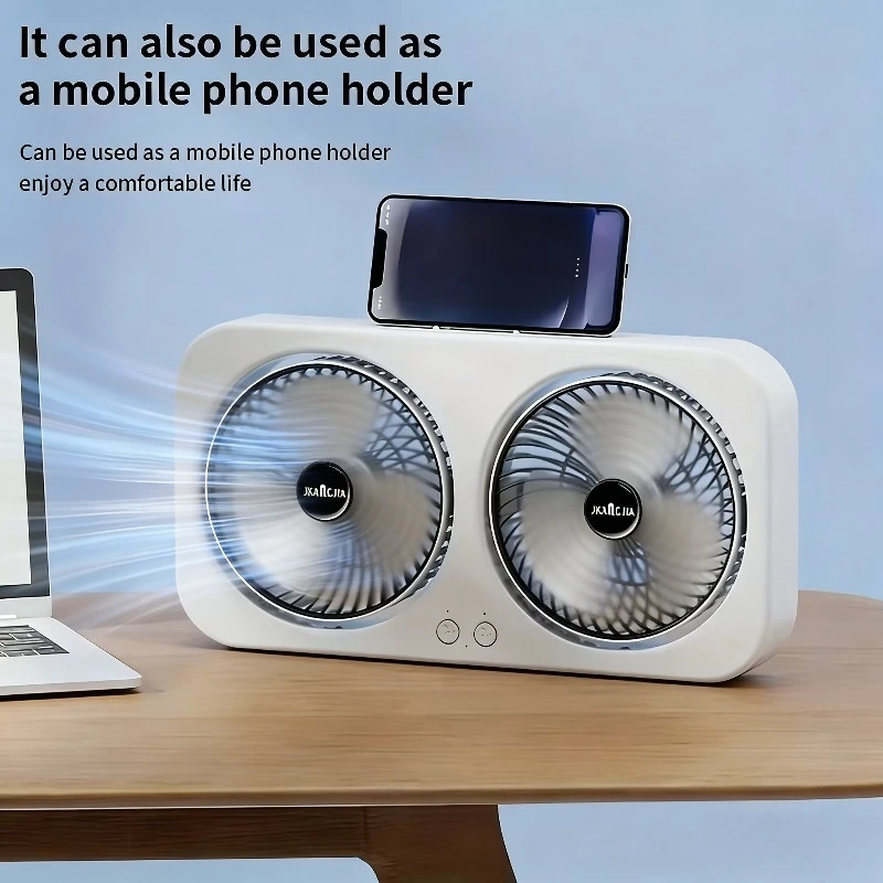 

Настольный вентилятор с двумя головками и USB-зарядкой, портативный, настенный, бесшумный, регулируемый, 3 скорости, для общежития, дома, офиса