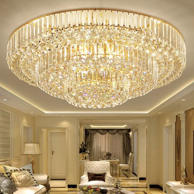 

Crystal LED Ceiling Lights Classical Round Ceiling Chandeliers Luxury Crystal Lustres Decor Home Pendant Lights for Living Room