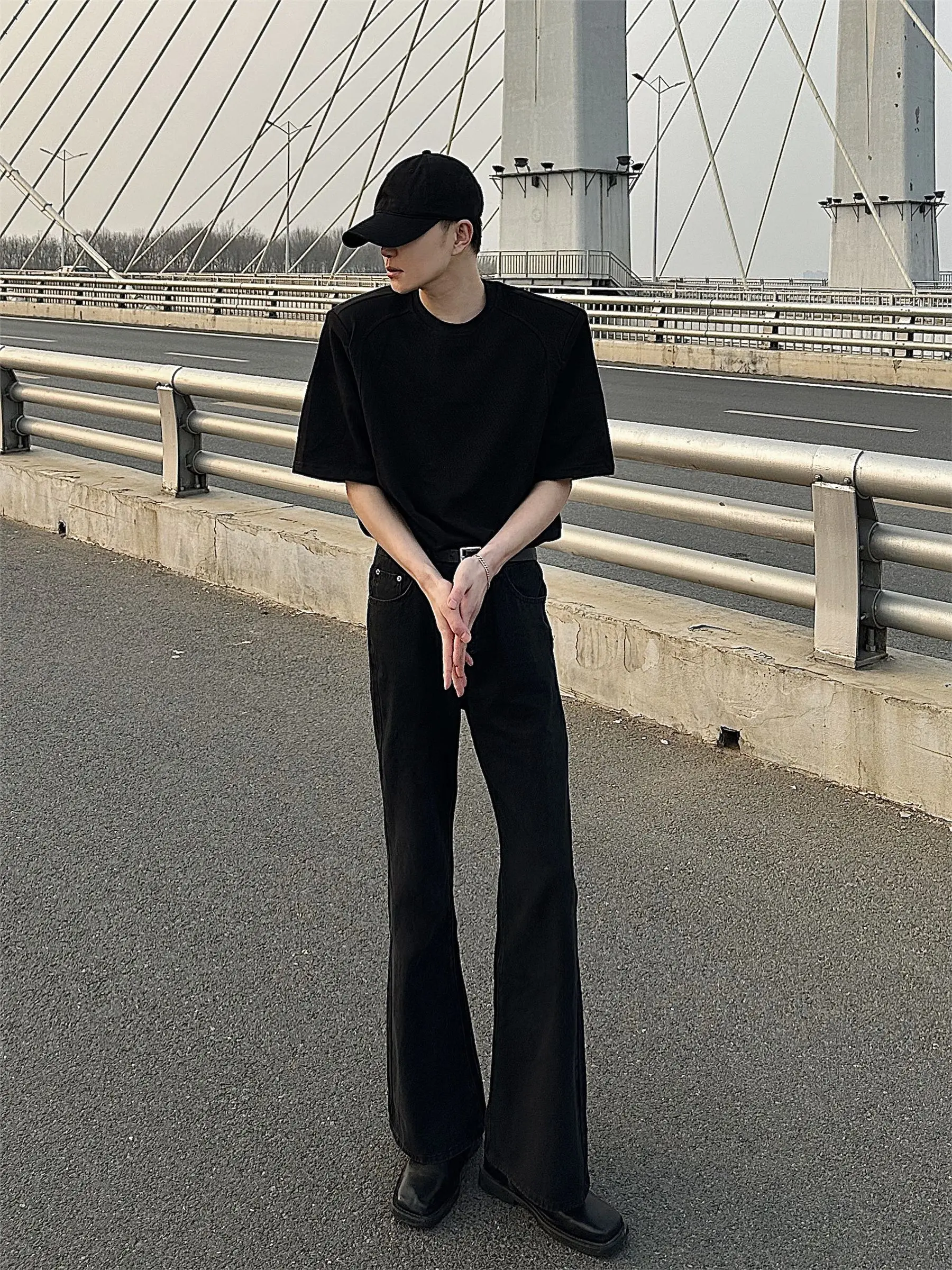 Harajuku Streetwear Washed Vintage Solid Jeans Men\'s Y2K Straight Baggy Full Flare Pants Unisex Solid Casual Denim Trousers F6
