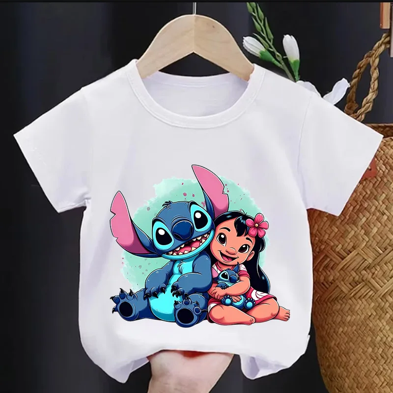 

Disney Lilo&Stitch Child Short Sleeve T-shirt Anime Cartoon Print Cotton Tops Boys Girls Casual Breathable Kids Clothing Tees