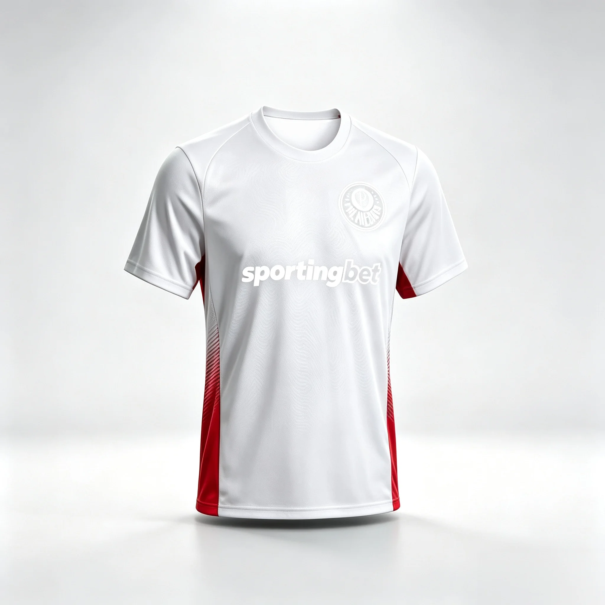 Weißes Fußballtrikot für Herren mit roten Seitenstreifen, Sportingbet-Print, schnelltrocknendes Fußballshirt, Fan-Version, passende Familienkleidung. – Detail 7
