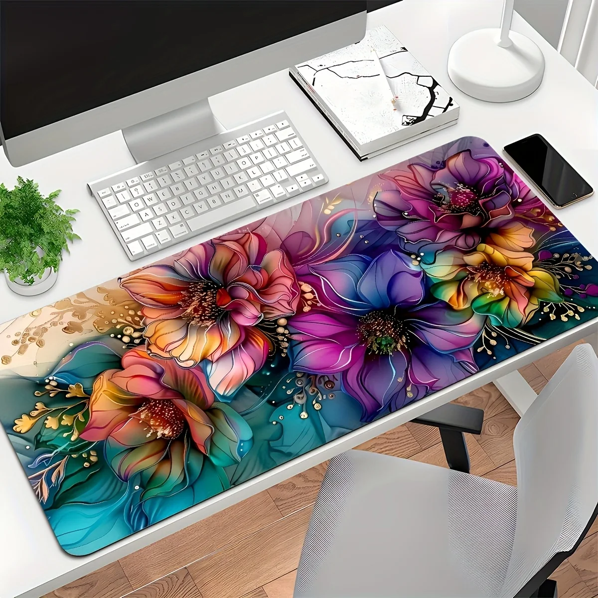 VIKAMA Beautiful Vibrant Floral Mouse Pad Purple Desktop Mat Non-Slip Waterproof  Pad Mouse Gaming Pad Desktop Carpet Desk Mat