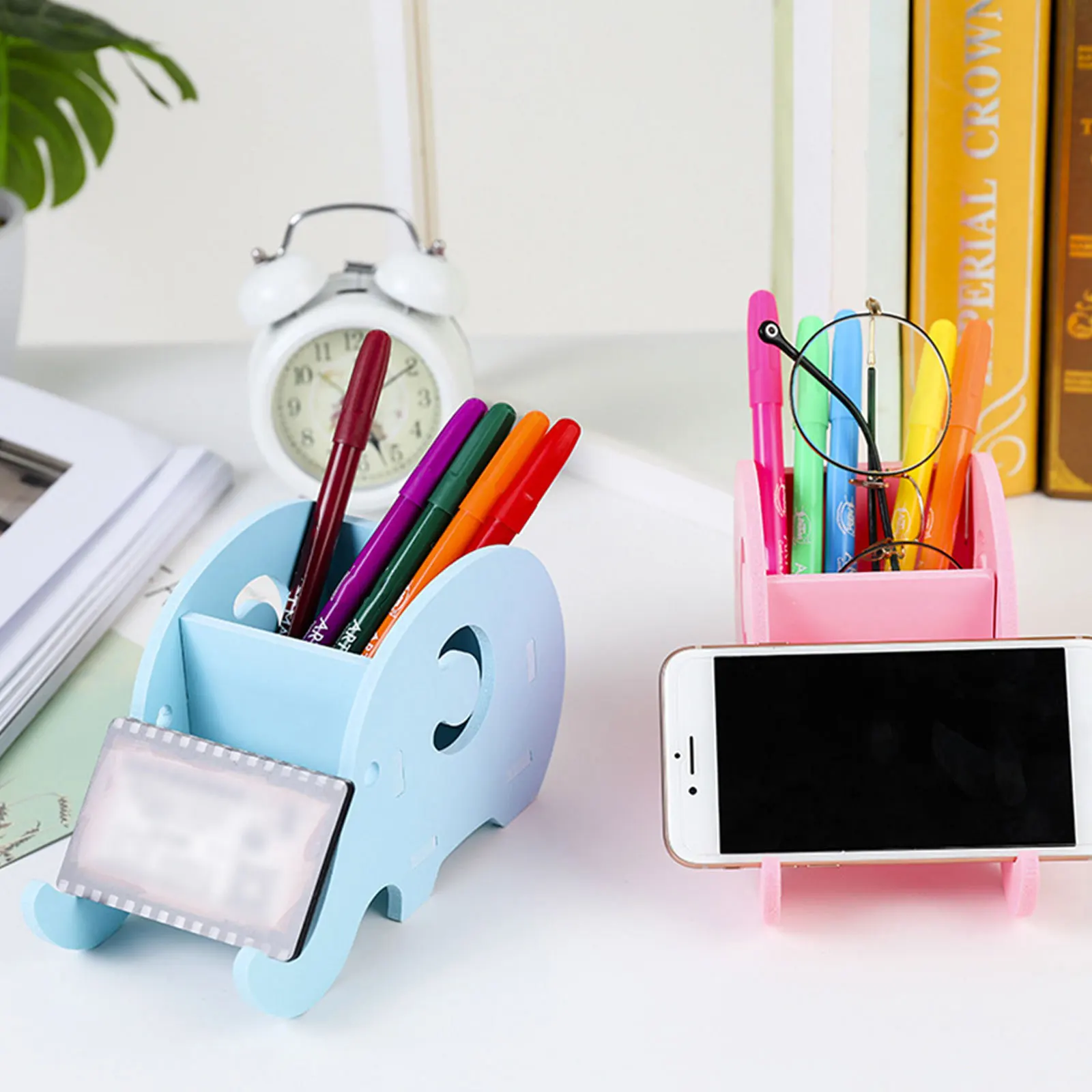 

Novelty Desk Accessory Phone Stand Pen Holder Blue Organizer Multi-functional Cellphone Mount