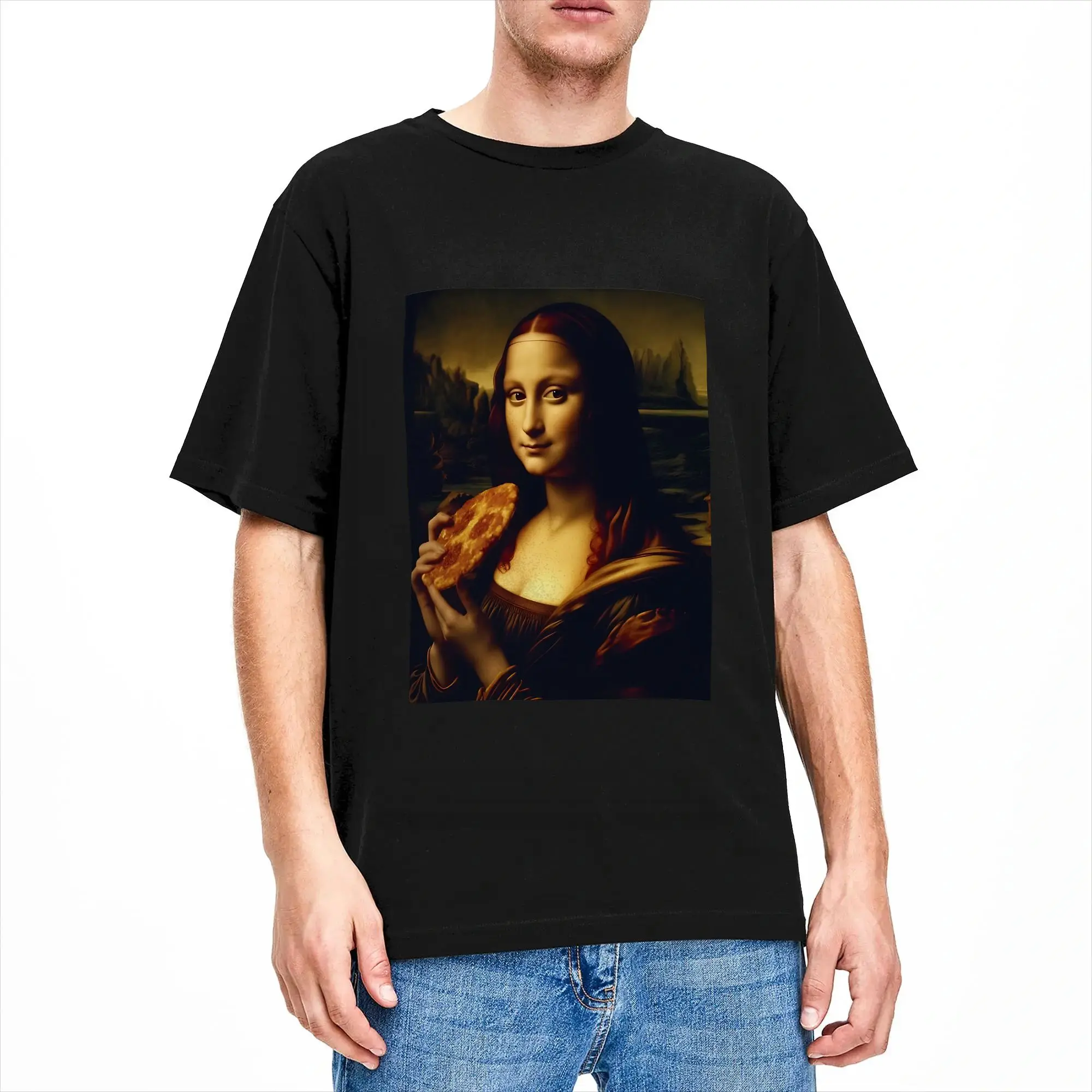 Mona Pizza  Cotton T-Shirt For Men Beach  Street Style T-Shirts Trendy Cool Tee Shirt Oversized Casual Tops