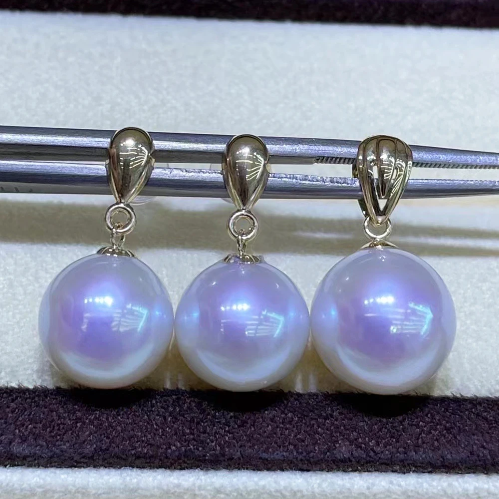 Aurora White Real Pearl 18K Gold Luxury Jewelry Set Valentine's Day Gift for Women with 11-12mm Pendant 10-11mm Stud Earrings
