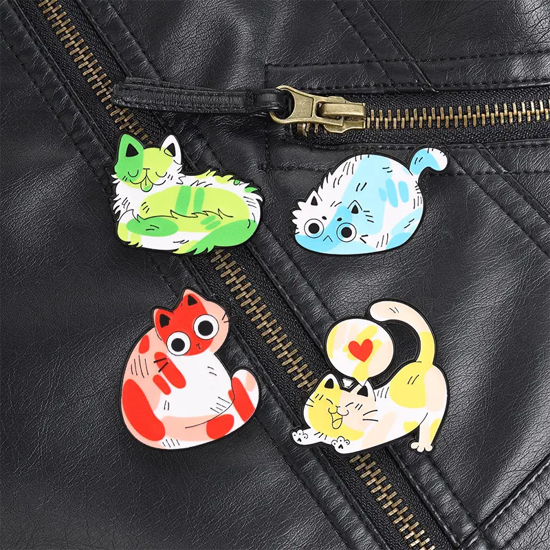 Sleeping Green Cat Enamel Pin, Vibrant Color Block Art Brooch With Soft Pastel Colors For Cat Lovers And Relaxed Style