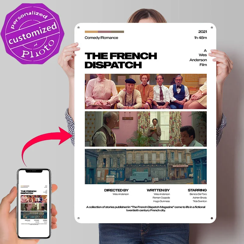 The French Dispatch Movie 3D Printed Texture Poster Personalized Wall Art Retro Metal Tin Signs for Home Decorations Wand Deko