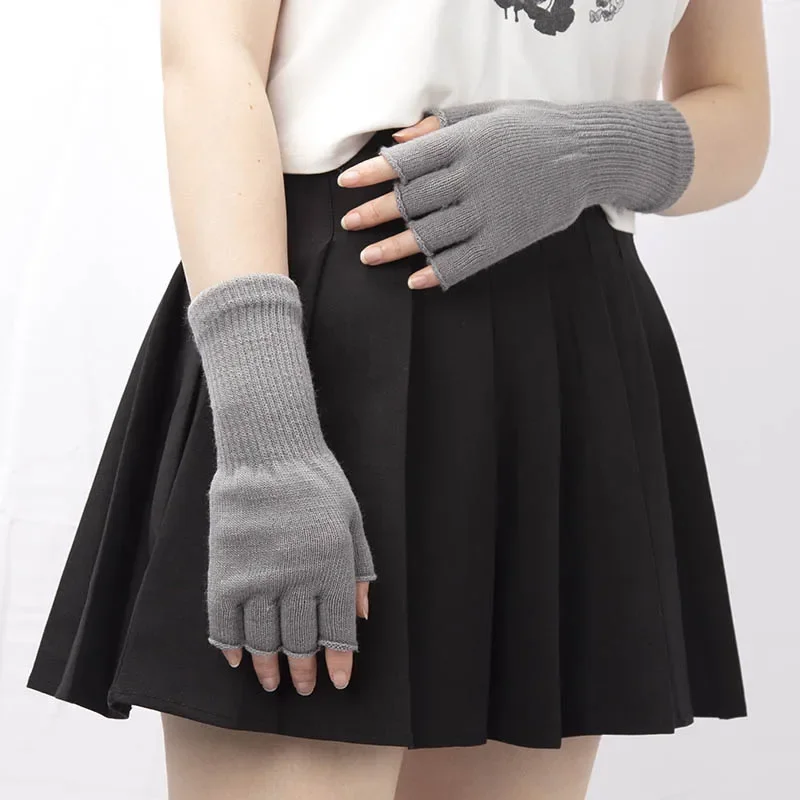 2022 New Unisex Black White Half Finger Fingerless Gloves Women and Men Wool Knit Cotton Gloves Autumn Winter Warm Work Gloves