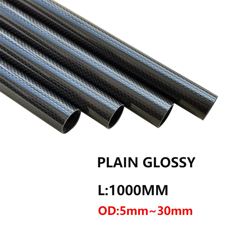 EBON 1Pcs 1000mm OD6mm 8mm 10mm 12mm 14mm 15mm 16mm 18mm 20mm 22mm 25mm 26mm 28mm 30mm 3K Carbon fiber tube plain weave glossy