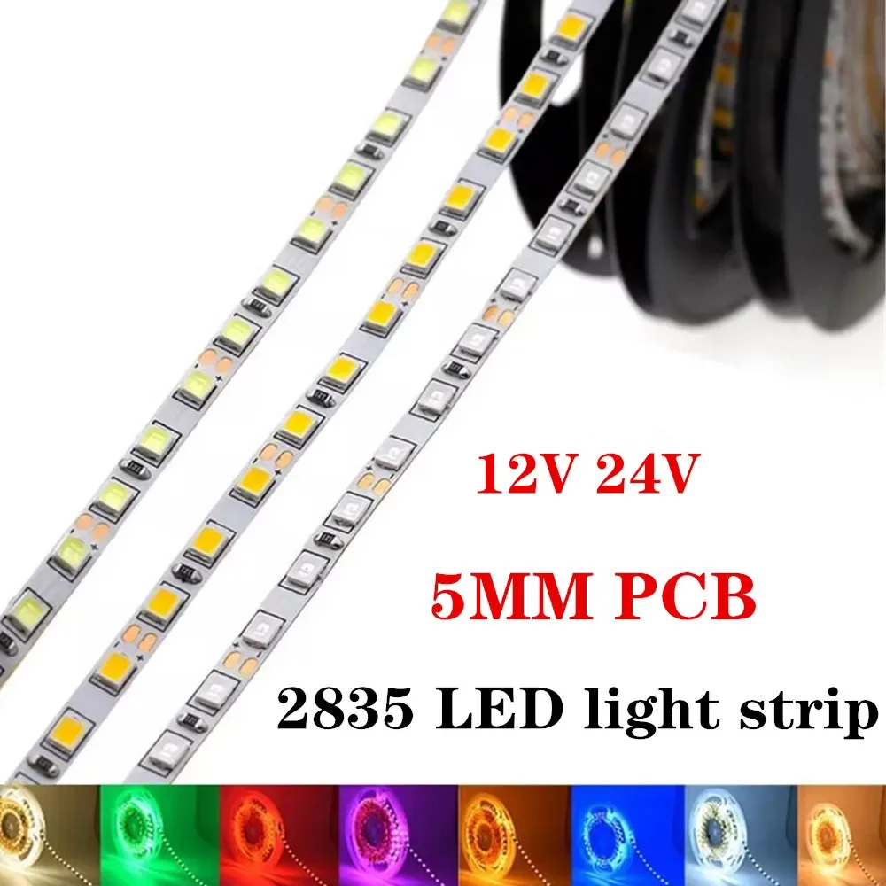 

4MM 5MM LED Strip Light 2835 SMD flexible diode tape lamp white warm white neutral 4000K 120leds/m DC12V 24V tiras led ribbon