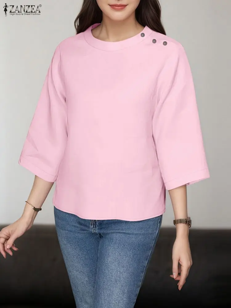 

Elegant Shirts ZANZEA Autumn Women Tops and Blouse 3/4 Sleeve Solid Casual Loose Office Lady Tunic 2025 Fashion Blusas Femininas