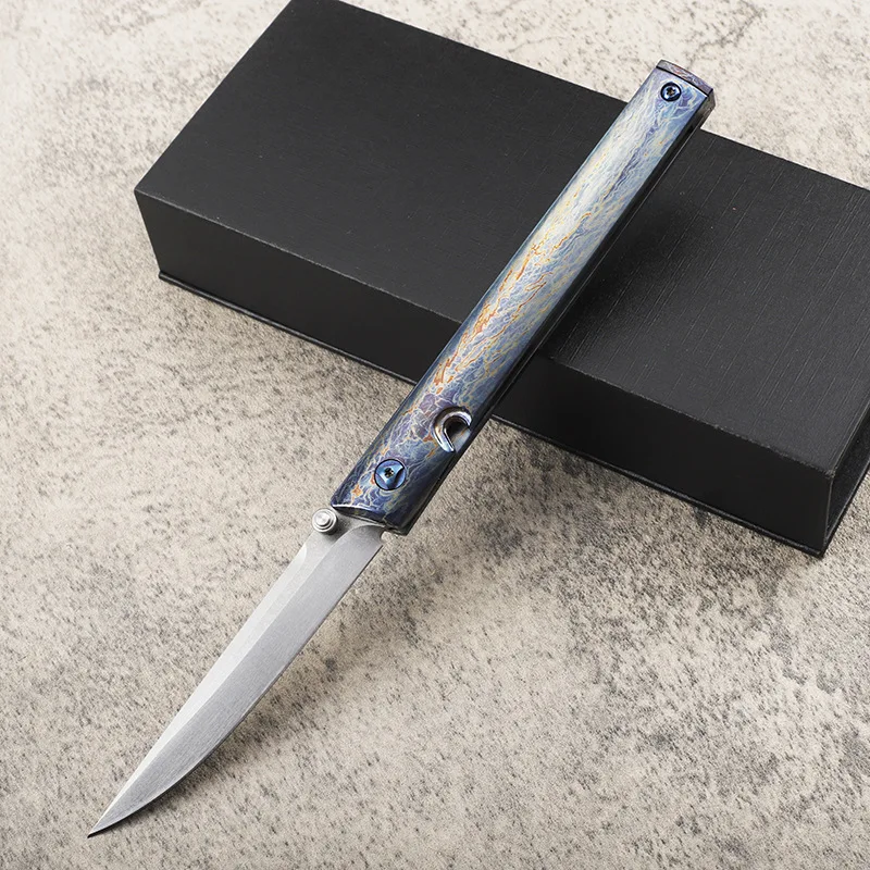 New 7096 Color Lightning Pattern Titanium Alloy Pen Knife D2 Folding Blade Mini Pocket Outdoor Camping EDC Fruit Knife Hand Tool